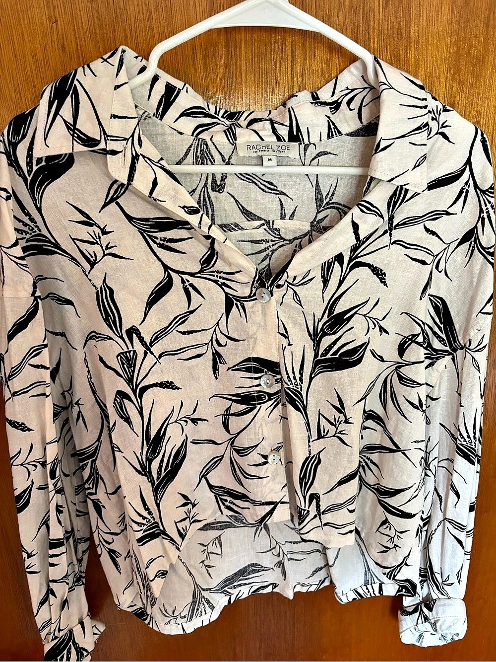 Rachel Zoe Floral Linen Blend Blouse in Cream & Black Size Medium